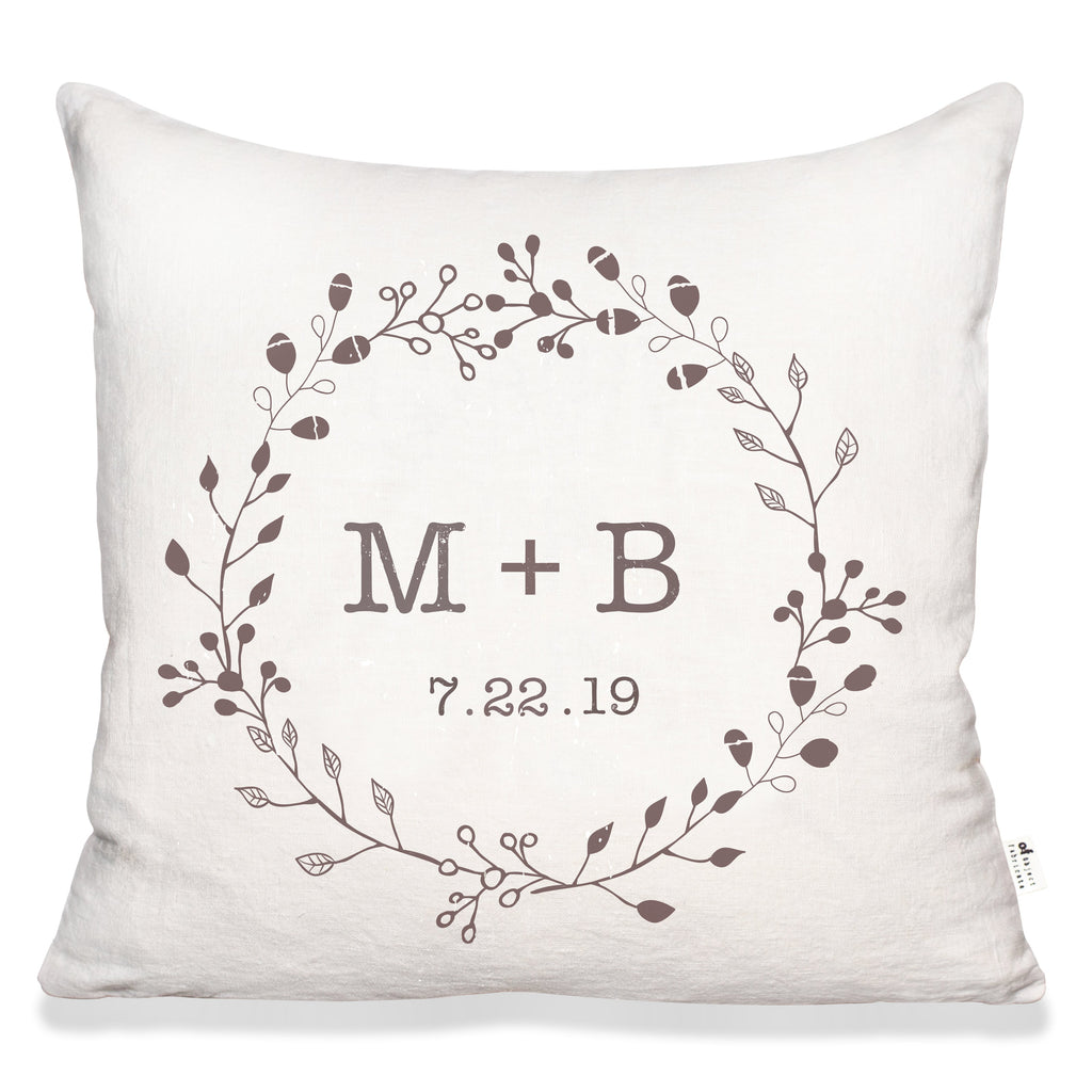 Wedding Wreath Monogram Pillow in White