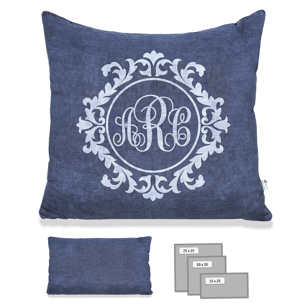 Fancy Monogram Pillow in Heavy Metal Blue