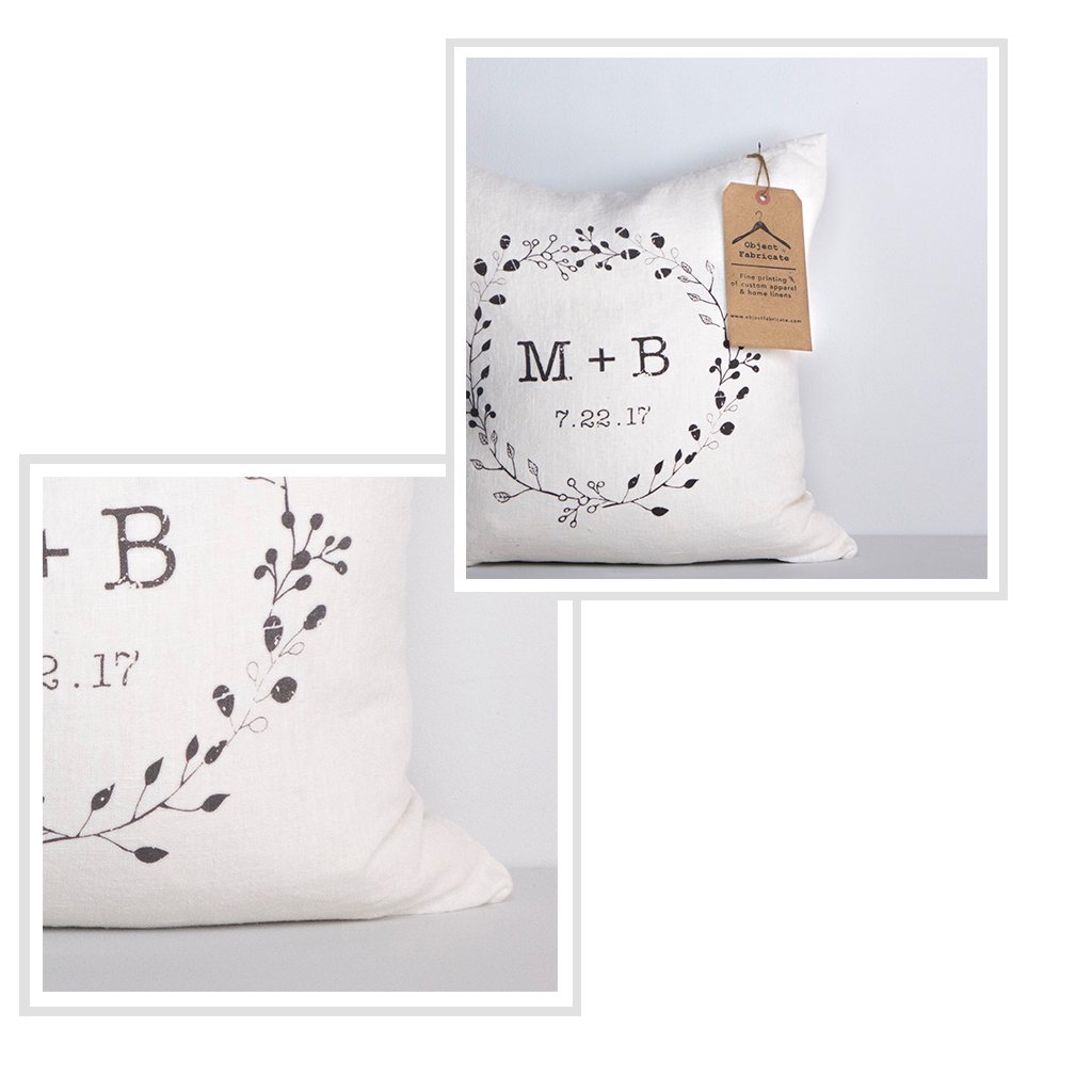 Wedding Wreath Monogram Pillow in White