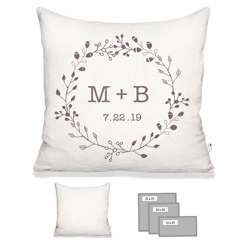Wedding Wreath Monogram Pillow in White
